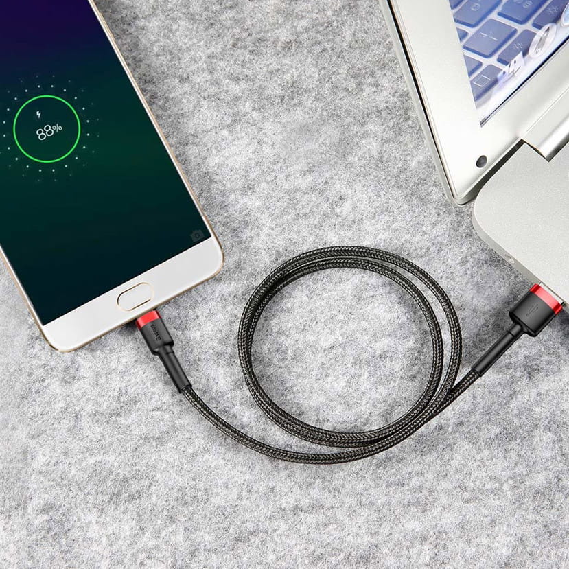 Kabel Baseus Cafule 1.5A USB-A für microUSB 2m, Schwarz-Rot