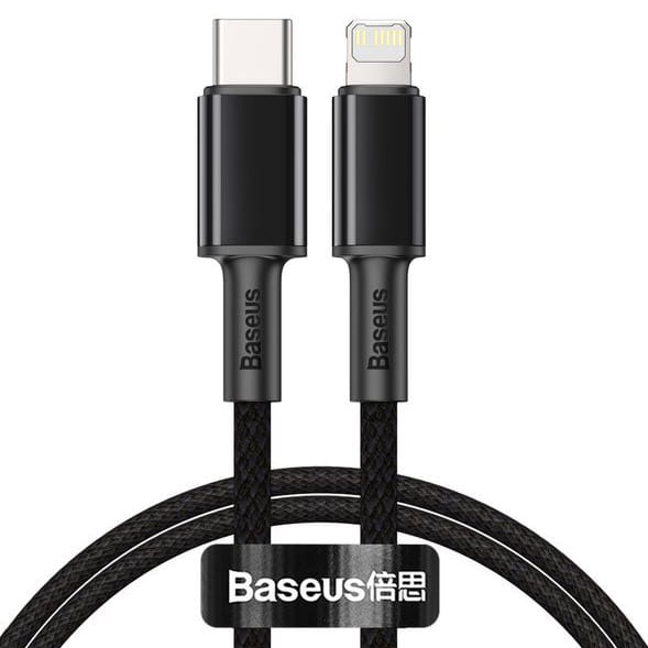 Kabel Baseus High Density Braided 20W USB-C für Lightning 1m, Schwarz