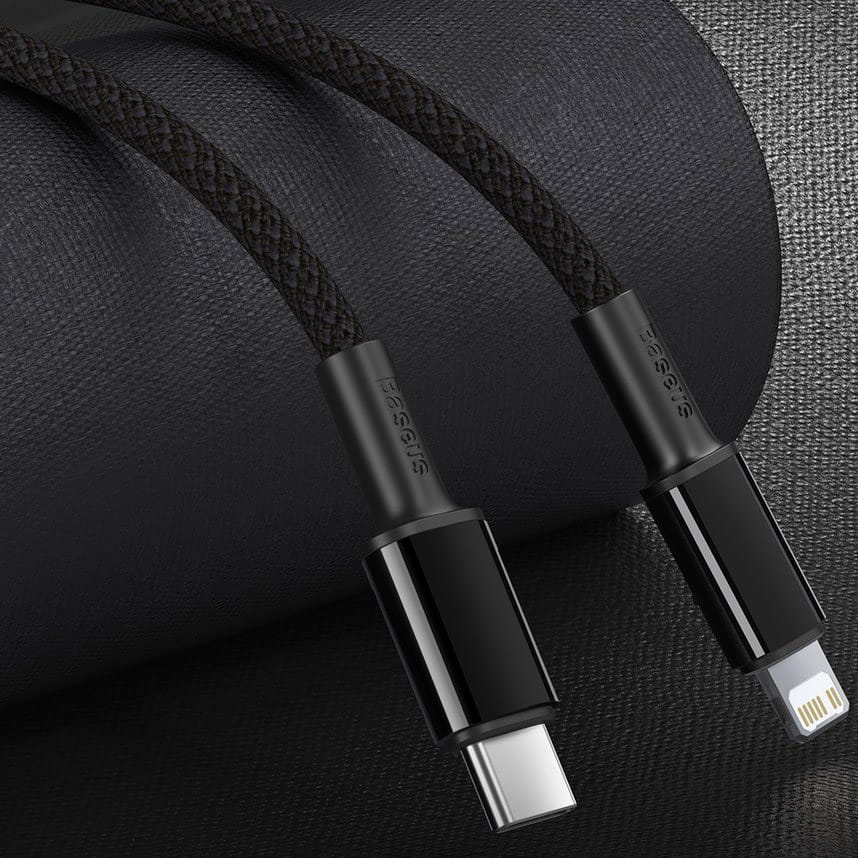 Kabel Baseus High Density Braided 20W USB-C für Lightning 1m, Schwarz