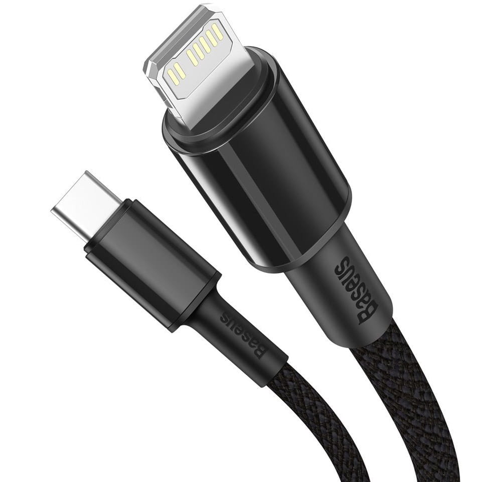 Kabel Baseus High Density Braided 20W USB-C für Lightning 2m, Schwarz