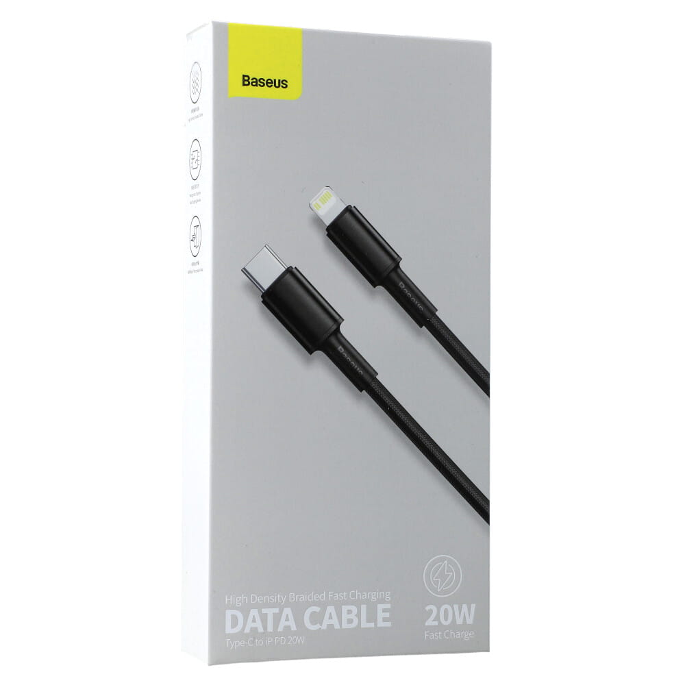 Kabel Baseus High Density Braided 20W USB-C für Lightning 2m, Schwarz