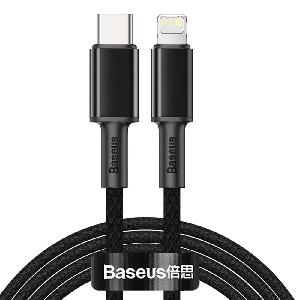 Kabel Baseus High Density Braided 20W USB-C für Lightning 2m, Schwarz