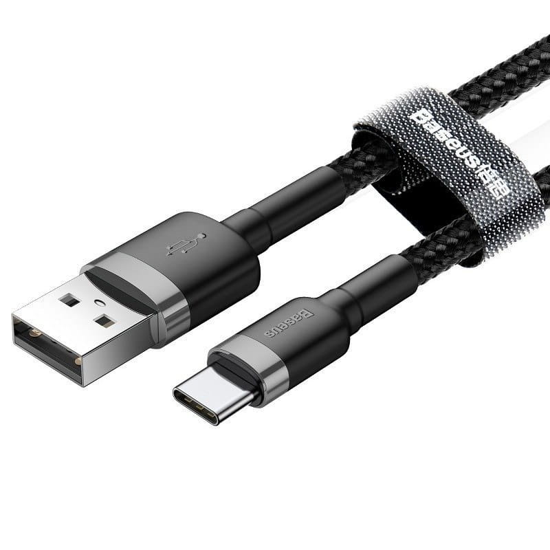 Kabel Baseus Cafule 2A USB-A für USB-C 3m, Schwarz-Grau