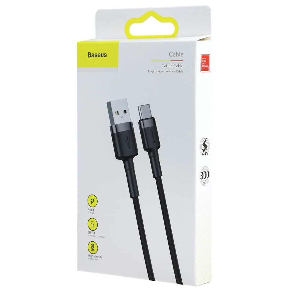 Kabel Baseus Cafule 2A USB-A für USB-C 3m, Schwarz-Grau