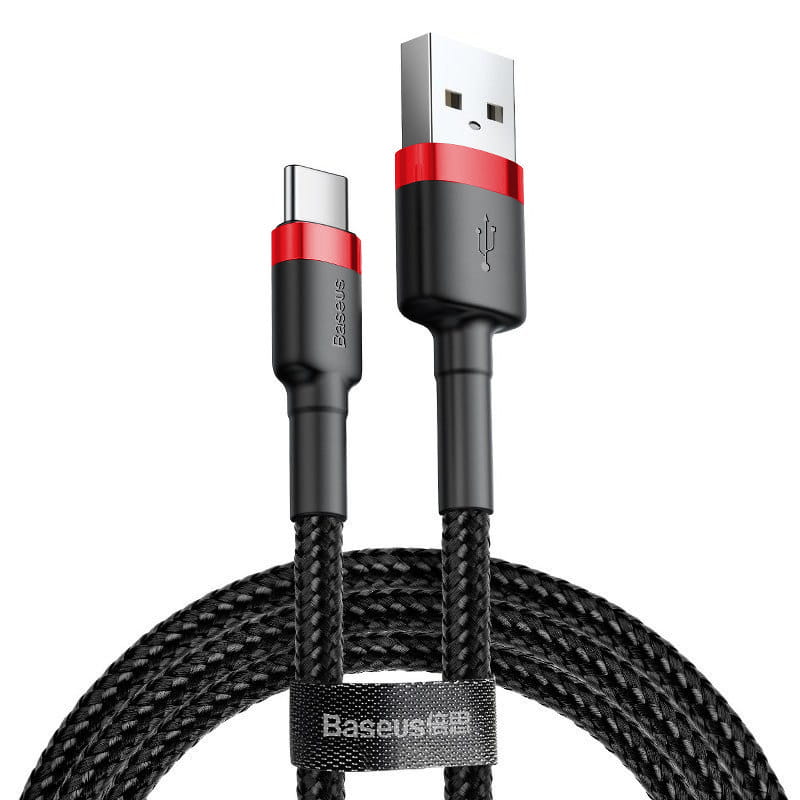 Kabel Baseus Cafule 3A USB-A für USB-C 1m, Schwarz-Rot