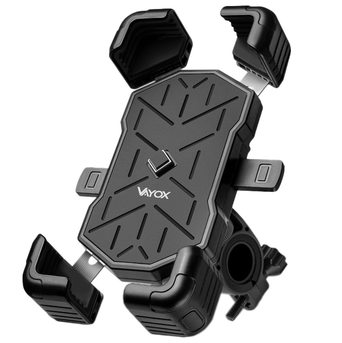 Vayox VA0344 black phone holder for bicycle and motorcycle handlebars, fits smartphones 4.5"-7.2", robust design