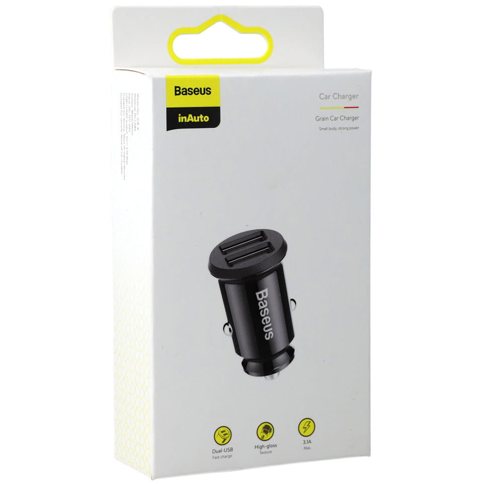 Autoladegerät Baseus Grain Car 15.5W, 3.1A, 2x USB-A, Schwarz