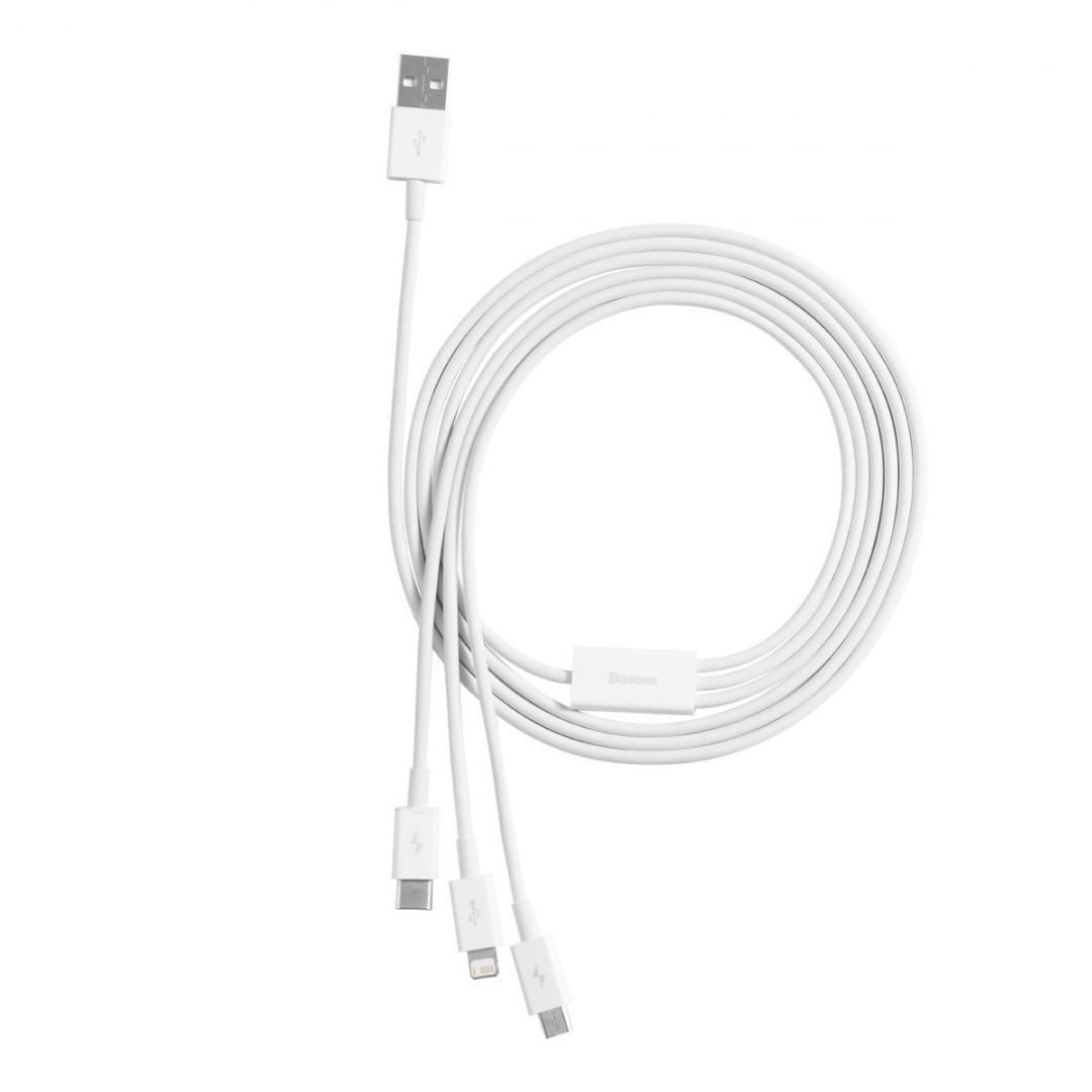 Kabel Baseus Superior 3in1 USB-A für USB-C / Lightning / MicroUSB 3.5A 1,2m, Weiß