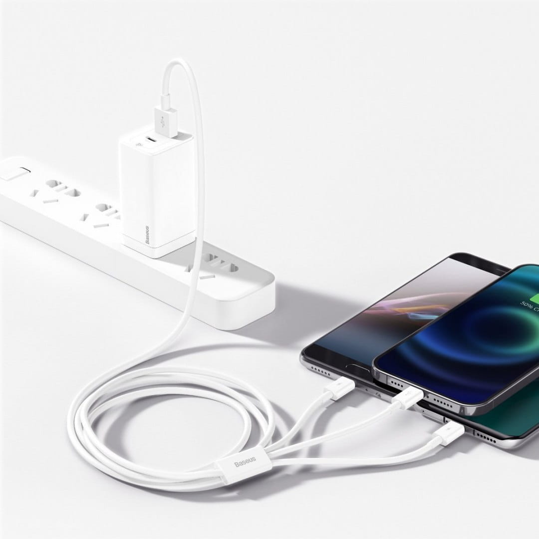 Kabel Baseus Superior 3in1 USB-A für USB-C / Lightning / MicroUSB 3.5A 1,2m, Weiß
