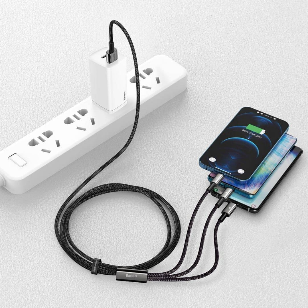 Kabel Baseus Tungsten Gold 3in1 USB-A für USB-C / Lightning / MicroUSB 3.5A 1,5m, Schwarz