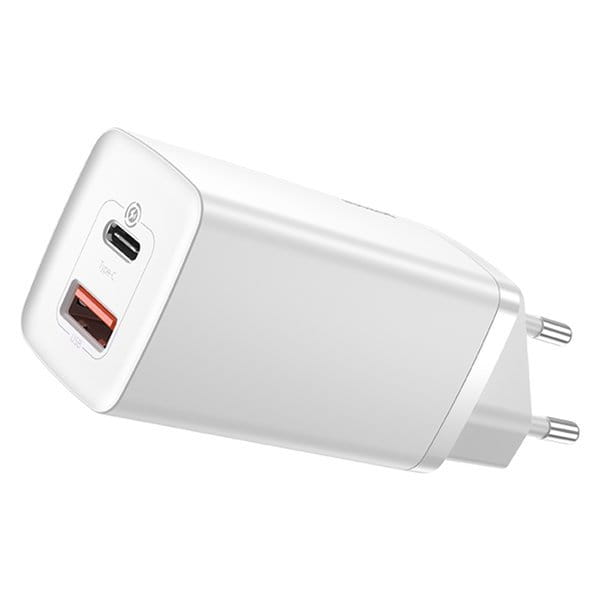 Baseus Ladegerät Gan2 Lite, 1XUSB-A, 1XUSB-C, 65W, PD 3.0, QC 4.0+, Weiss