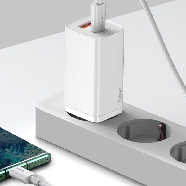 Baseus Ladegerät Gan2 Lite, 1XUSB-A, 1XUSB-C, 65W, PD 3.0, QC 4.0+, Weiss