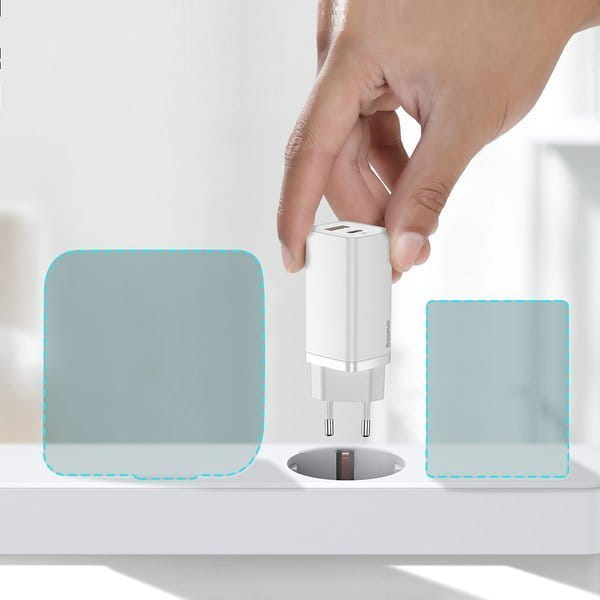 Baseus Ladegerät Gan2 Lite, 1XUSB-A, 1XUSB-C, 65W, PD 3.0, QC 4.0+, Weiss