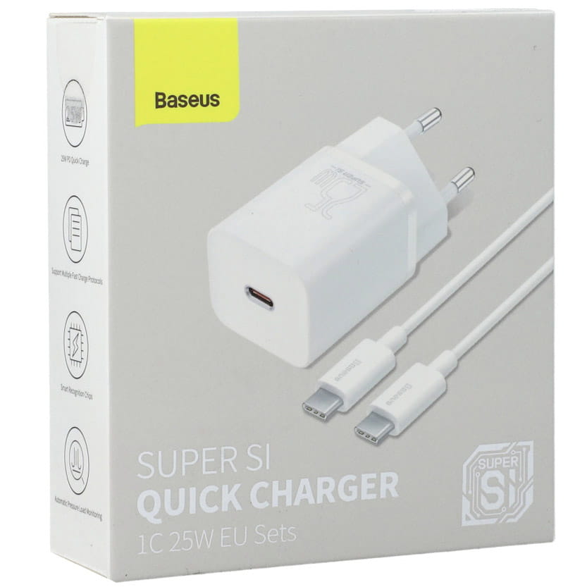 Schnell Ladegerät Baseus Super Si Quick Charger 1C USB-C 25W + Kabel, weiß