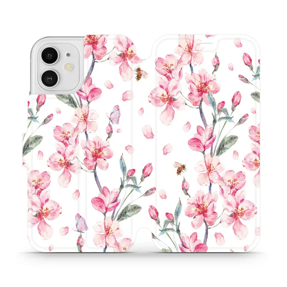 Handyhülle mit klappe für iPhone 12, Mobiwear Book, Rosa Frühling