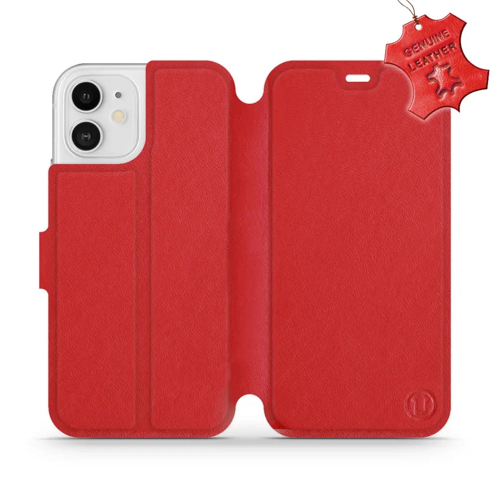 Echtleder Handyhülle für iPhone 12, Mobiwear Leather, Rot