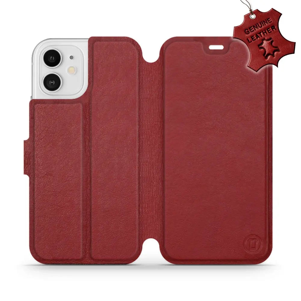Echtleder Handyhülle für iPhone 12, Mobiwear Leather, Dunkelrot