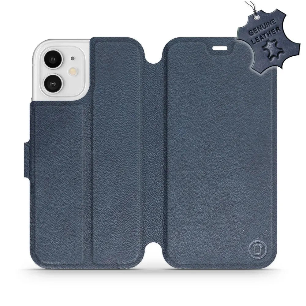 Echtleder Handyhülle für iPhone 12, Mobiwear Leather, Dunkelblau