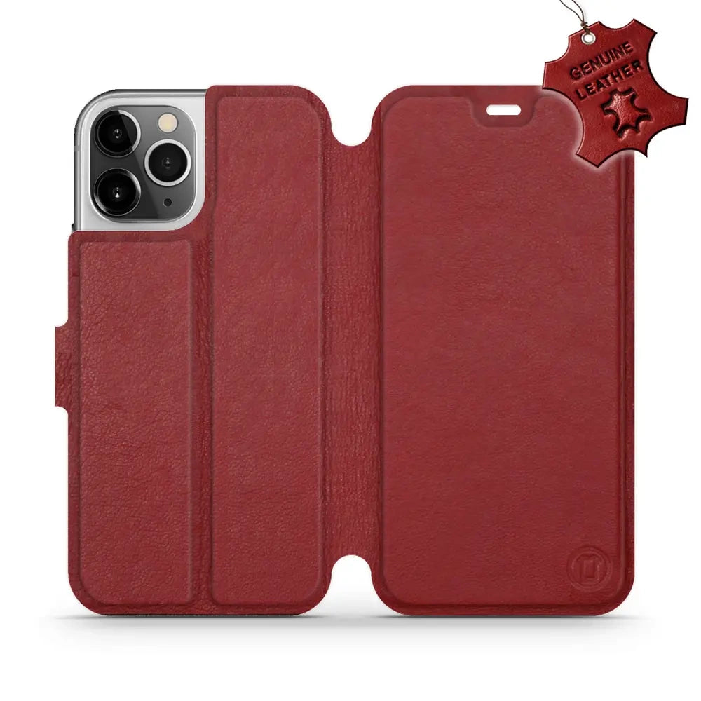 Echtleder Handyhülle für iPhone 12 Pro, Mobiwear Leather, Dunkelrot