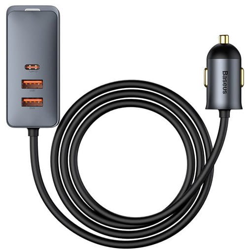 Baseus Share Together 2x USB-A, 2x USB-C, 4x 30W, QC, PD Autoladegerät mit Splitter, Grau