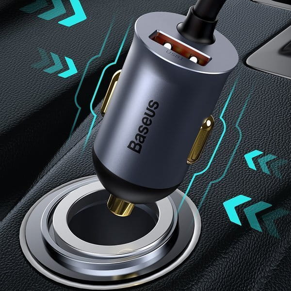 Baseus Share Together 2x USB-A, 2x USB-C, 4x 30W, QC, PD Autoladegerät mit Splitter, Grau