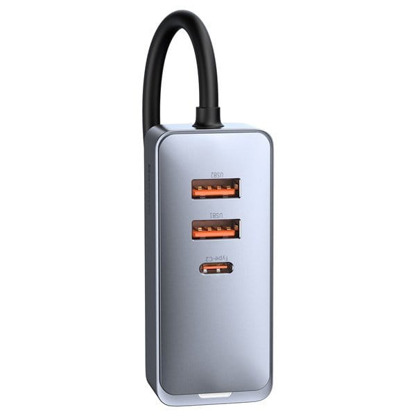 Baseus Share Together 2x USB-A, 2x USB-C, 4x 30W, QC, PD Autoladegerät mit Splitter, Grau