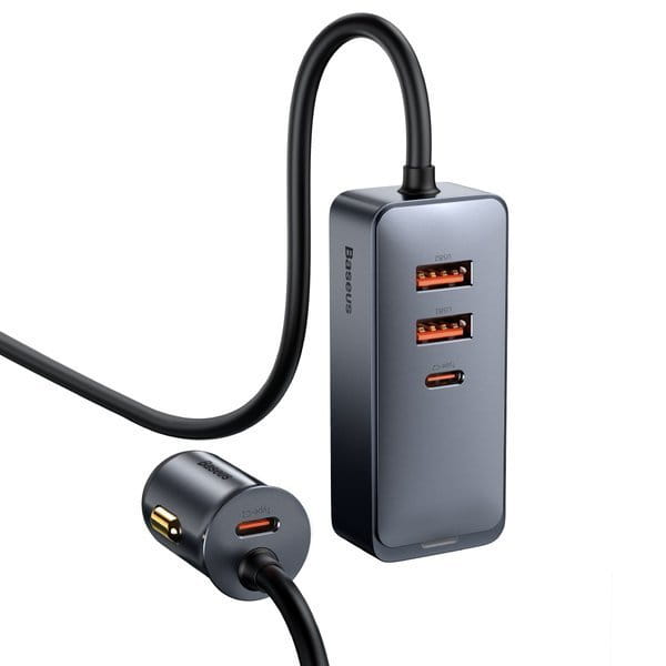 Baseus Share Together 2x USB-A, 2x USB-C, 4x 30W, QC, PD Autoladegerät mit Splitter, Grau