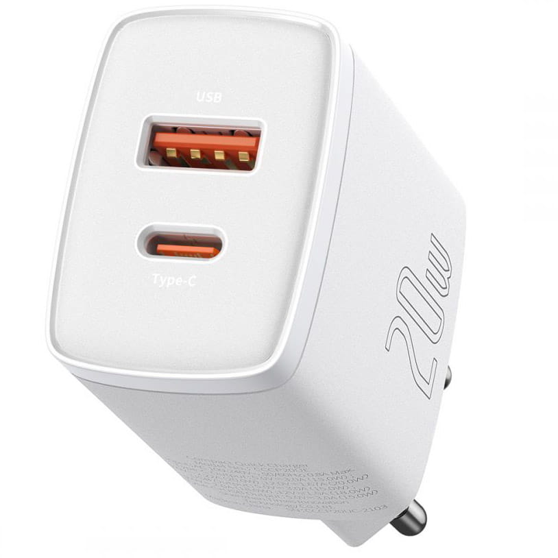 Wandladegerät Baseus Quick Charge 3.0, PD 20W USB-A, USB-C, Weiß
