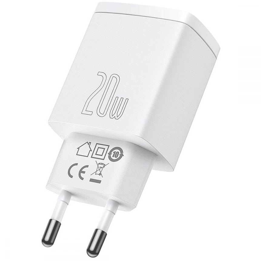 Wandladegerät Baseus Quick Charge 3.0, PD 20W USB-A, USB-C, Weiß