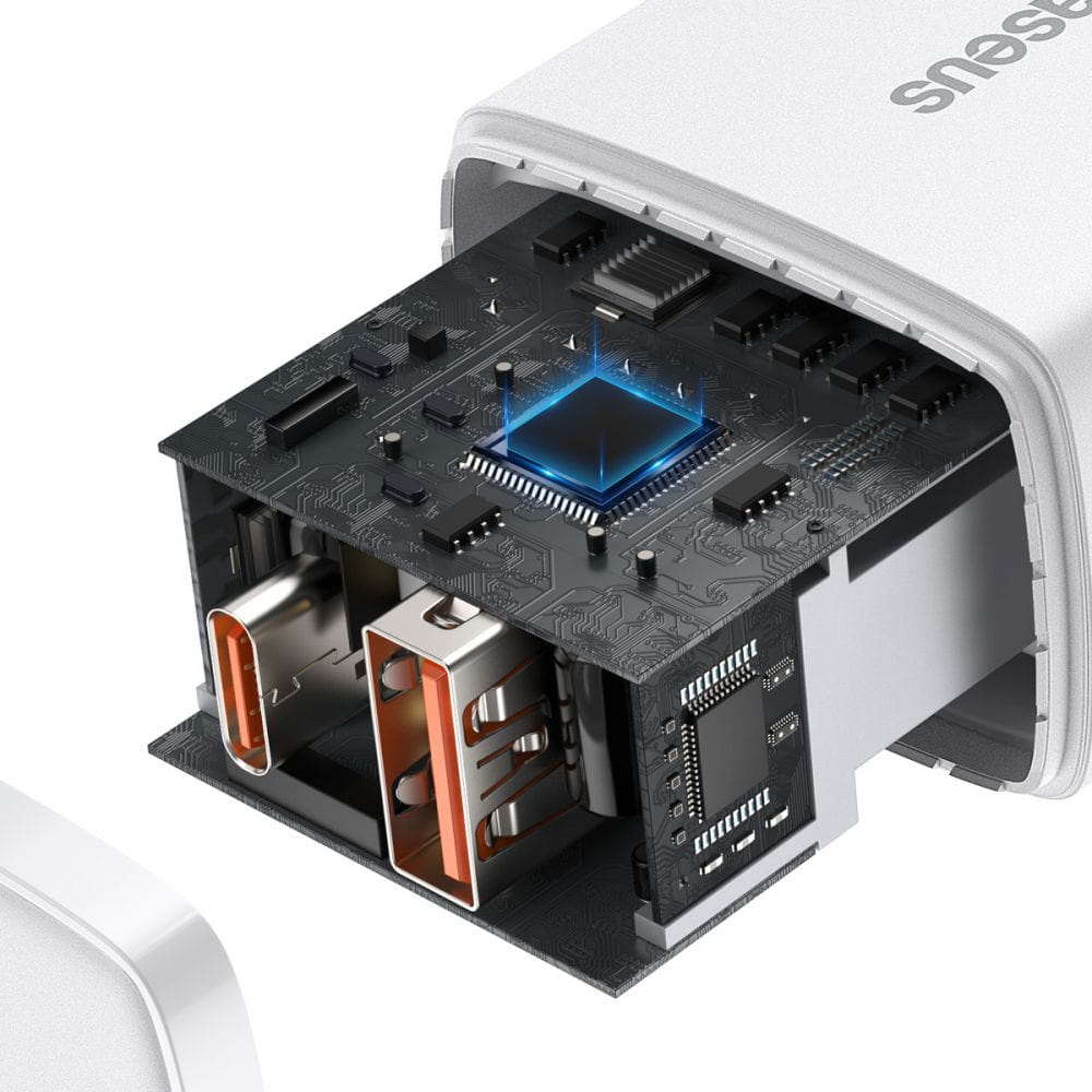 Wandladegerät Baseus Quick Charge 3.0, PD 20W USB-A, USB-C, Weiß