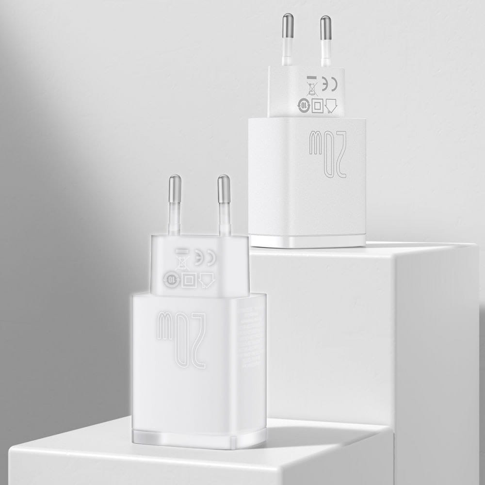 Wandladegerät Baseus Quick Charge 3.0, PD 20W USB-A, USB-C, Weiß