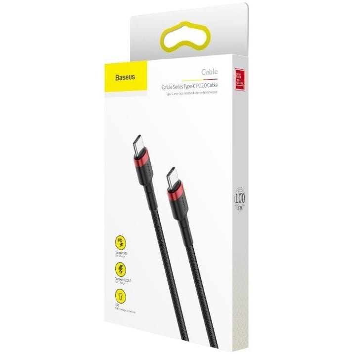Kabel Baseus Cafule 60W 3A USB-C für USB-C 1m, Schwarz-Rot
