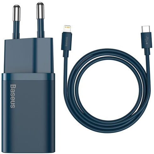 Wandladegerät Baseus Super Si USB-C 20W + kabel Lightning, Blau