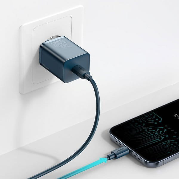 Wandladegerät Baseus Super Si USB-C 20W + kabel Lightning, Blau