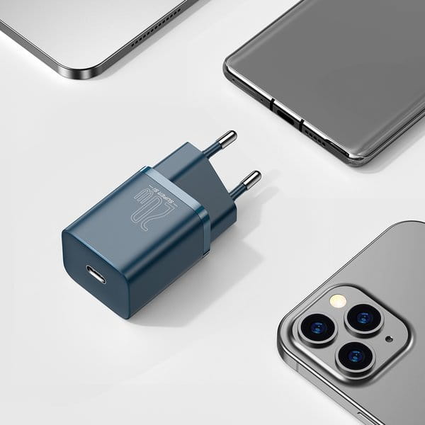 Wandladegerät Baseus Super Si USB-C 20W + kabel Lightning, Blau