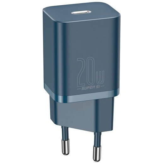 Wandladegerät Baseus Super Si USB-C 20W + kabel Lightning, Blau