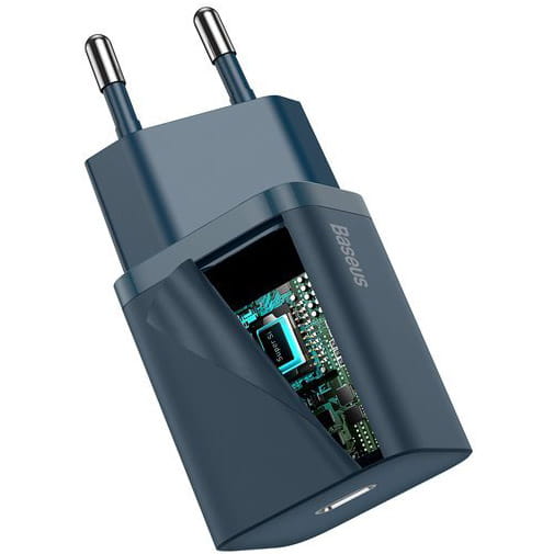 Wandladegerät Baseus Super Si USB-C 20W + kabel Lightning, Blau