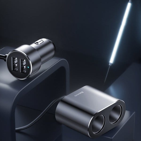 Baseus High Efficiency 2xUSB-A Autoladegerät + duale Zigarettenanzünderbuchse, schwarz