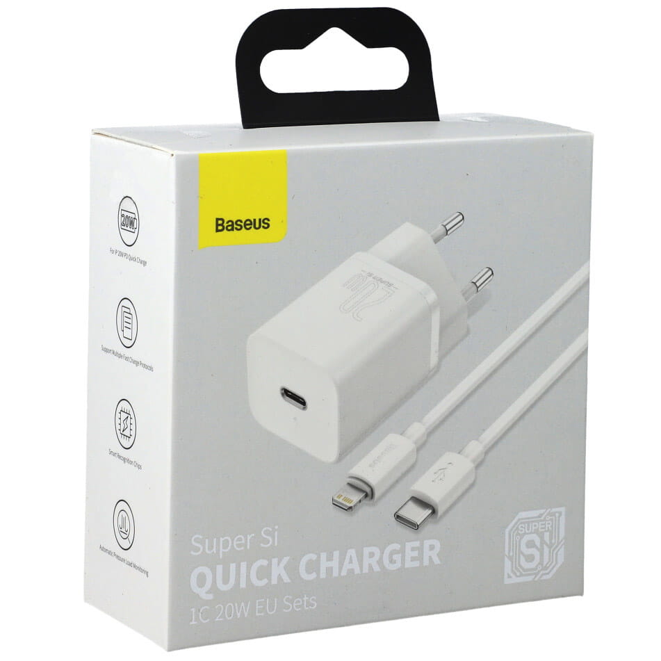 Wandladegerät Baseus Super Si USB-C 20W + kabel Lightning, weiß