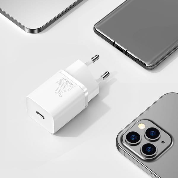 Wandladegerät Baseus Super Si USB-C 20W + kabel Lightning, weiß