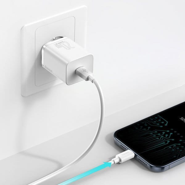 Wandladegerät Baseus Super Si USB-C 20W + kabel Lightning, weiß