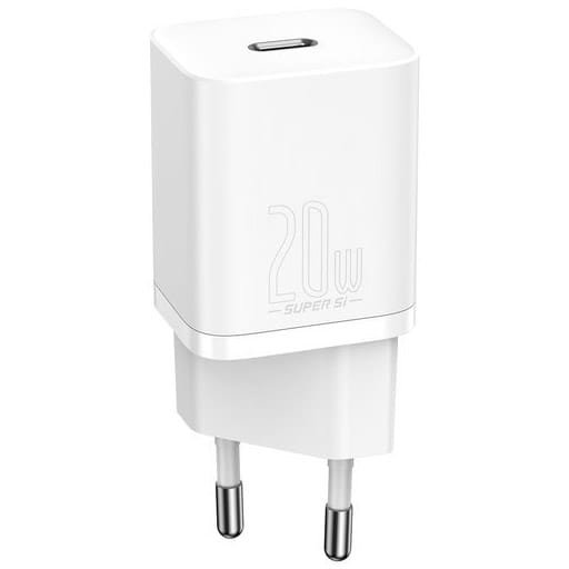 Wandladegerät Baseus Super Si USB-C 20W + kabel Lightning, weiß