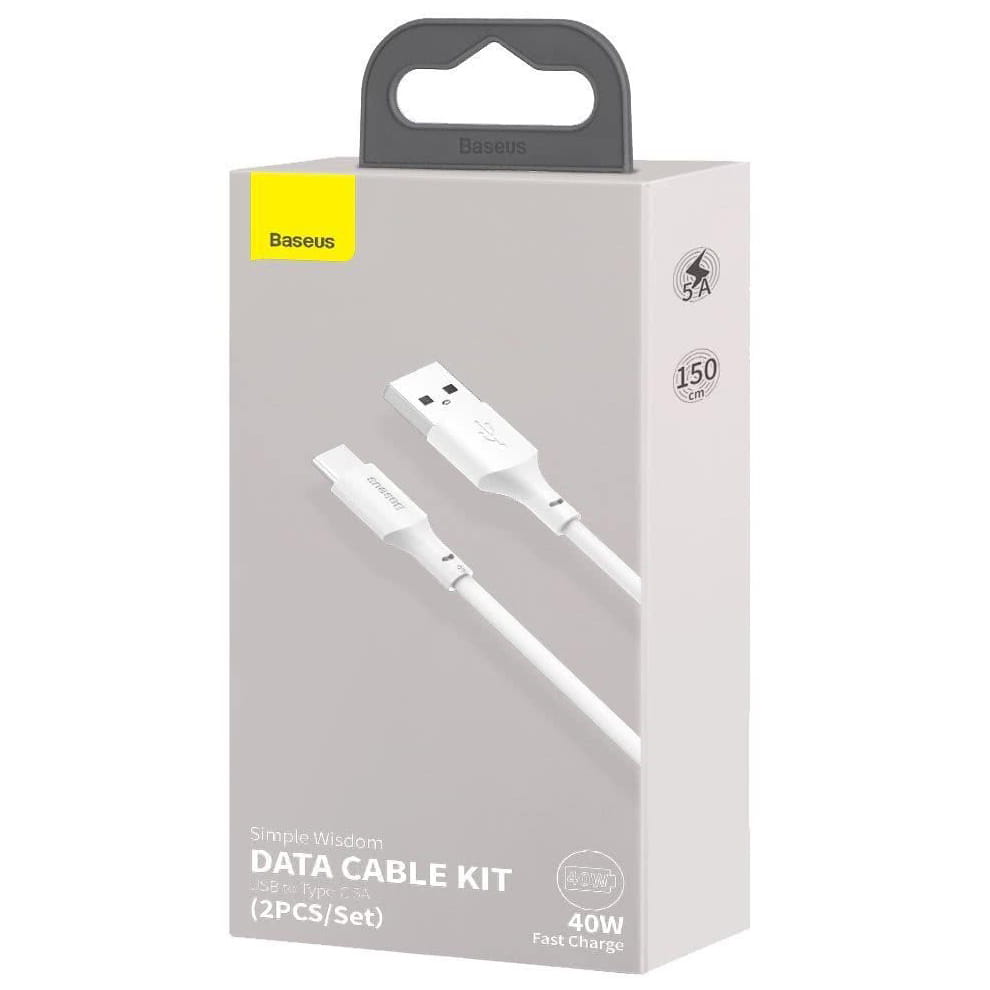 Kabel Baseus Simple Wisdom USB-A für USB-C 5A QC3.0 40W 1.5m, Weiß