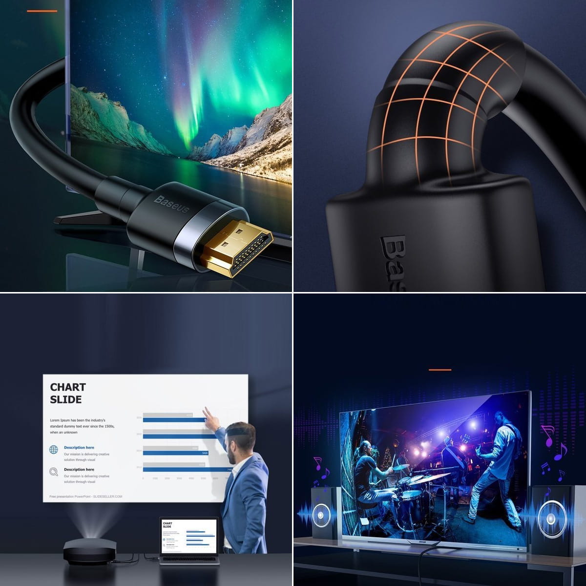 Kabel Baseus Cafule HDMI 2.0 Full HD 4K/60Hz 18Gb/s, 5m, Schwarz
