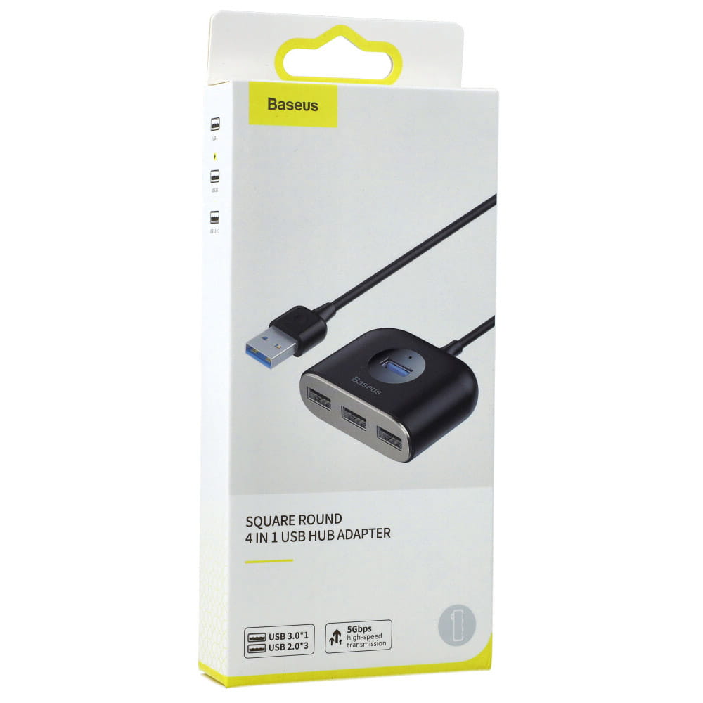 Baseus Square round, USB-A auf 3xUSB-A und MicroUSB Adapter, schwarz