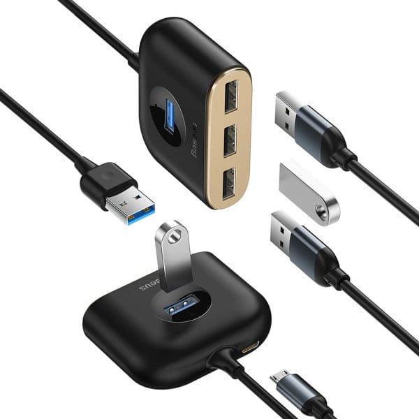 Baseus Square round, USB-A auf 3xUSB-A und MicroUSB Adapter, schwarz