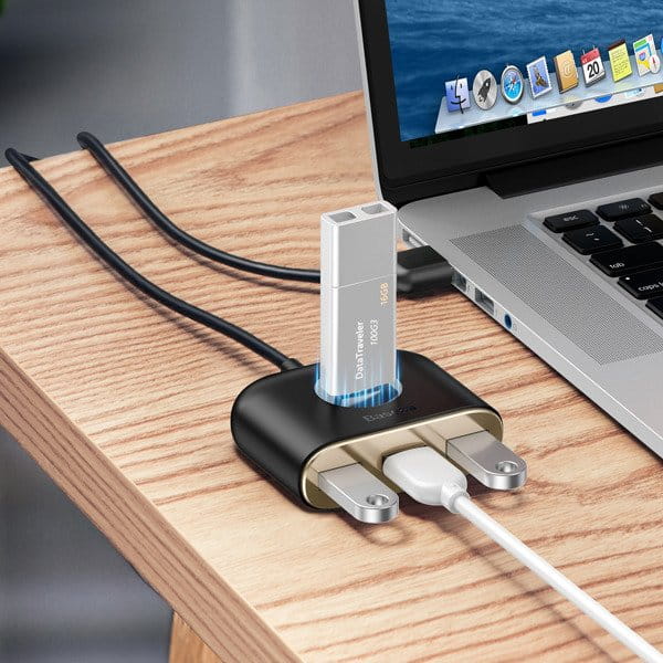 Baseus Square round, USB-A auf 3xUSB-A und MicroUSB Adapter, schwarz