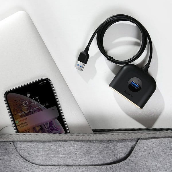 Baseus Square round, USB-A auf 3xUSB-A und MicroUSB Adapter, schwarz