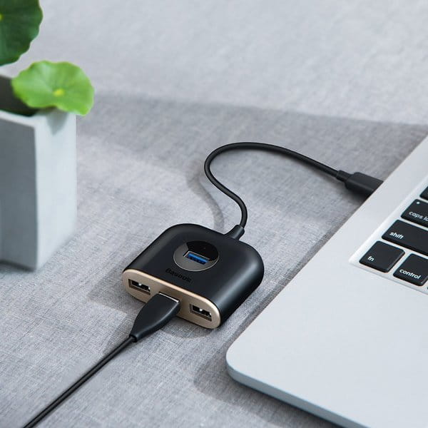 Baseus Square round, USB-A auf 3xUSB-A und MicroUSB Adapter, schwarz