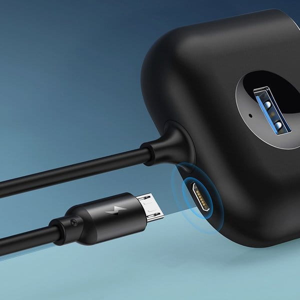 Baseus Square round, USB-A auf 3xUSB-A und MicroUSB Adapter, schwarz